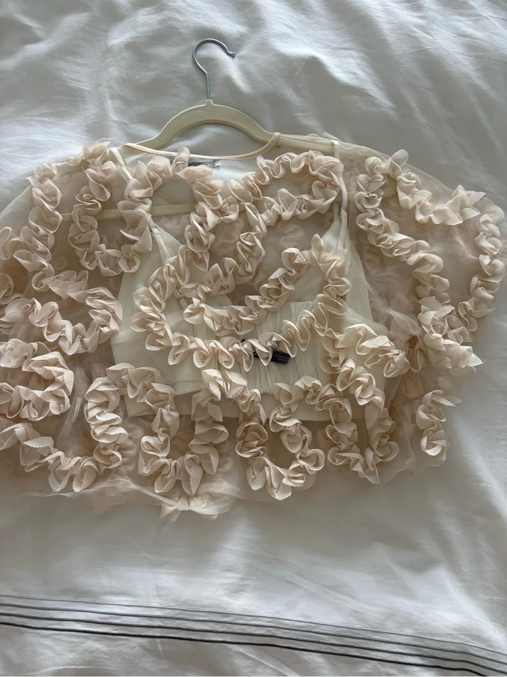 Zara Cream Ruffle Sheer Crop Top